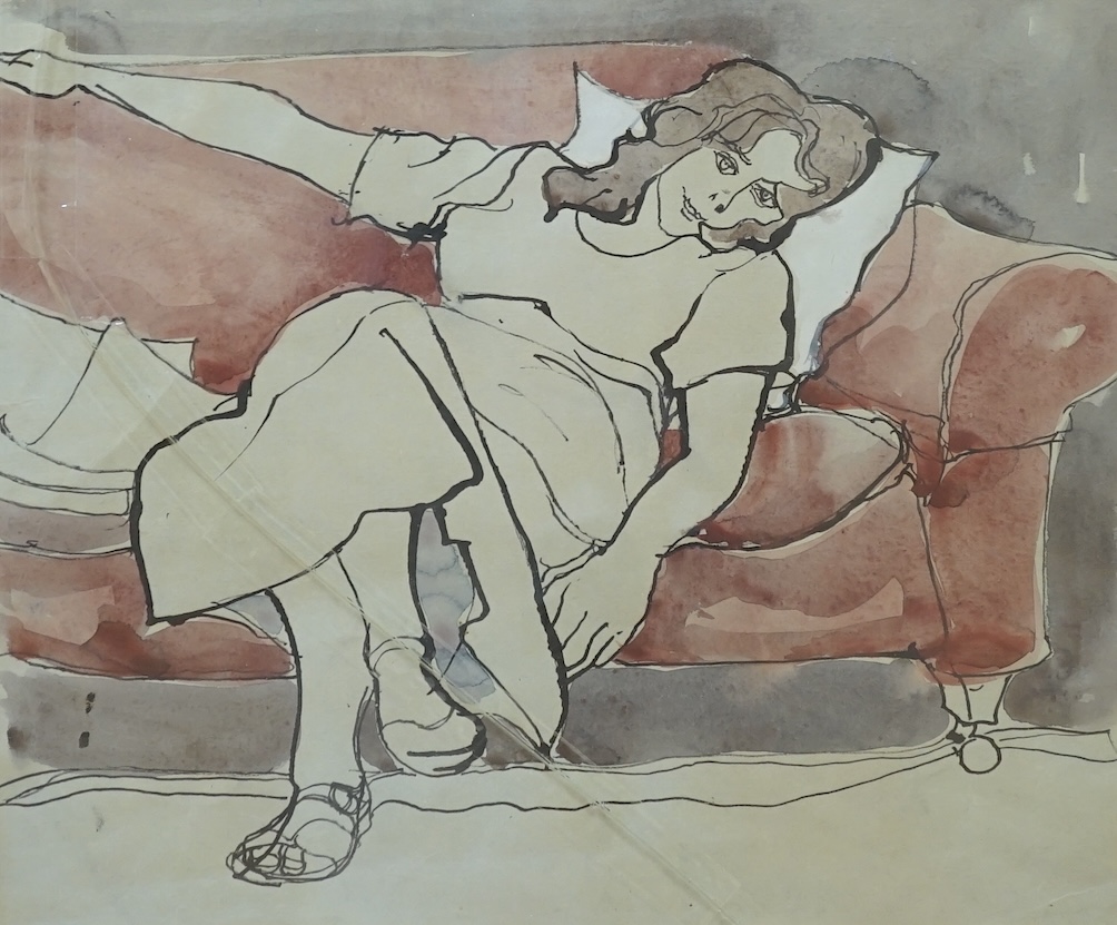 From the Studio of Fred Cuming. Terence Pilcher (20th. C), watercolour, Portrait of Mary Pilcher, unsigned, inscribed verso, 32 x 37cm. Condition - fair, glass cracked